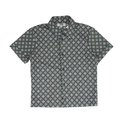 Black Abstract Short Sleeve Button Down