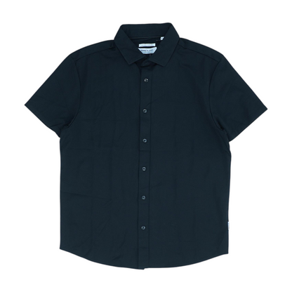 Black Solid Short Sleeve Button Down