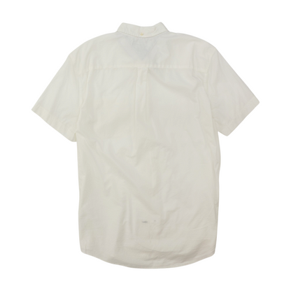 White Solid Short Sleeve Button Down