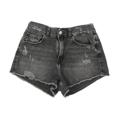 Black Solid Denim Shorts