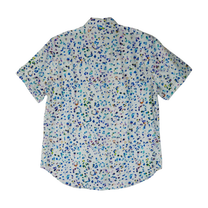 White Animal Print Short Sleeve Button Down