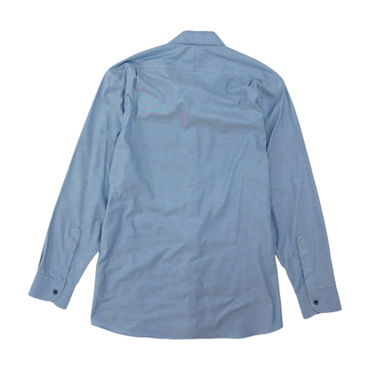 Blue Solid Long Sleeve Button Down
