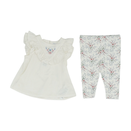 White Floral Sleeveless Set