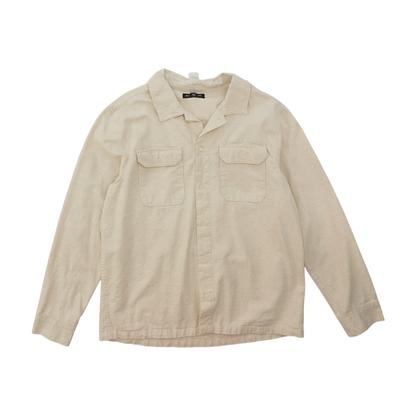 Beige Solid Long Sleeve Button Down