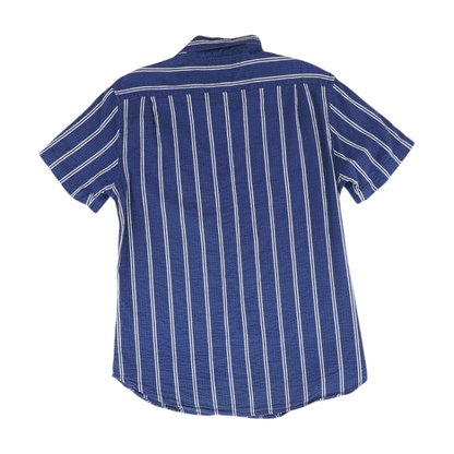 Navy Striped Short Sleeve Button Down