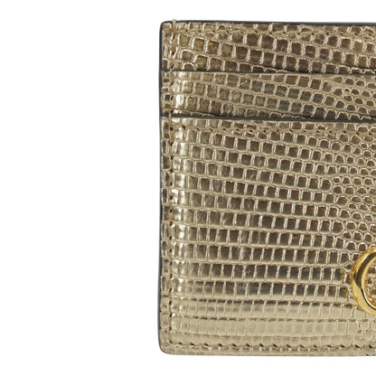 Metallic Gold Laminated Lizard GG Marmont Card Case