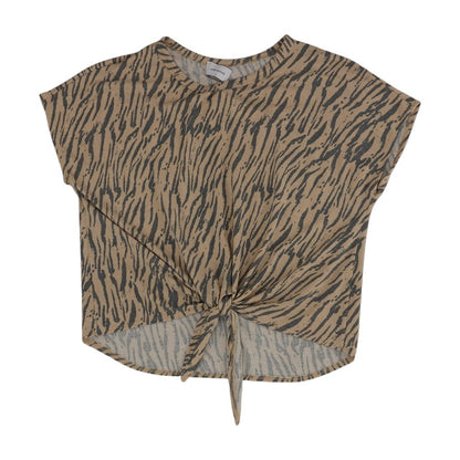 Beige Animal Print Short Sleeve Blouse