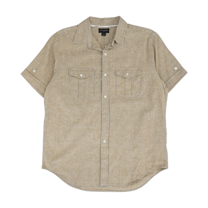 Brown Solid Short Sleeve Button Down