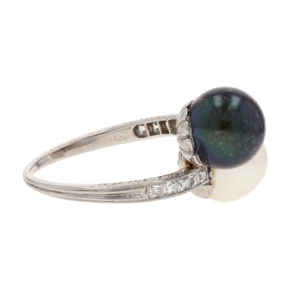 .50 Ct Platinum White And Gray Cultured Pearl With Diamond Accents Cocktail Ring