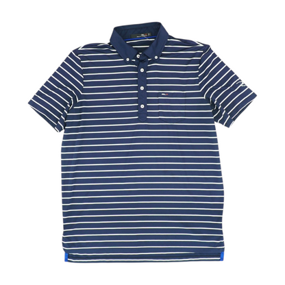 Navy Striped Short Sleeve Polo