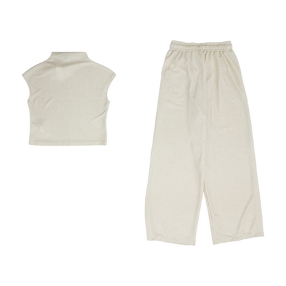 Beige Solid Pant Set