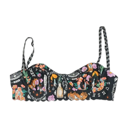 Black Floral Swim Top
