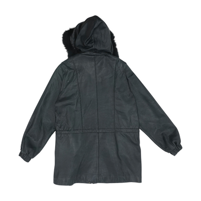 Black Solid Leather Coat