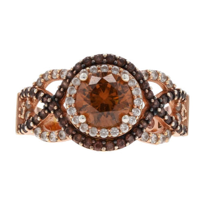 Rose Sterling Silver Brown Cubic Zirconia Crossover Engagement Ring