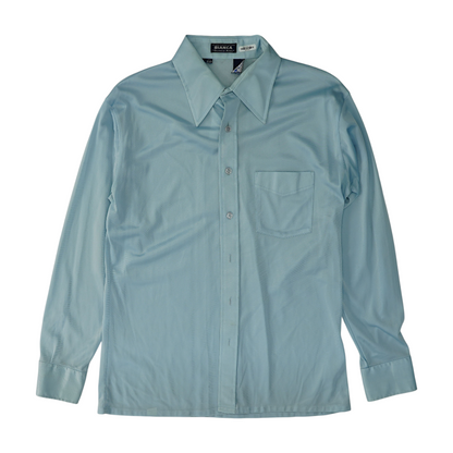 Blue Solid Long Sleeve Button Down