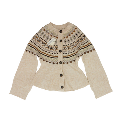 Beige Abstract Cardigan Sweater