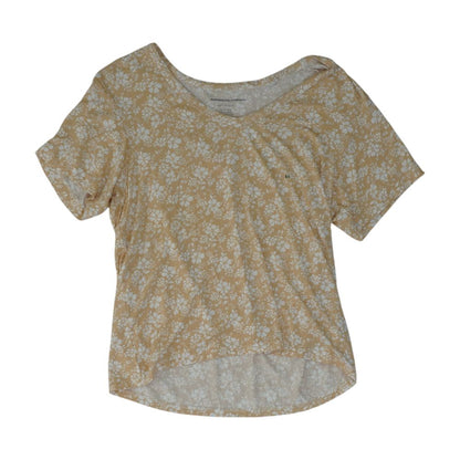 Beige Floral V Neck T-Shirt