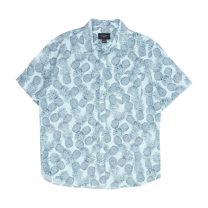 White Graphic Short Sleeve Button Down