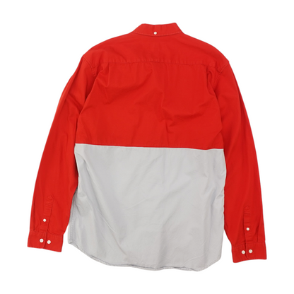 Red Color Block Long Sleeve Button Down