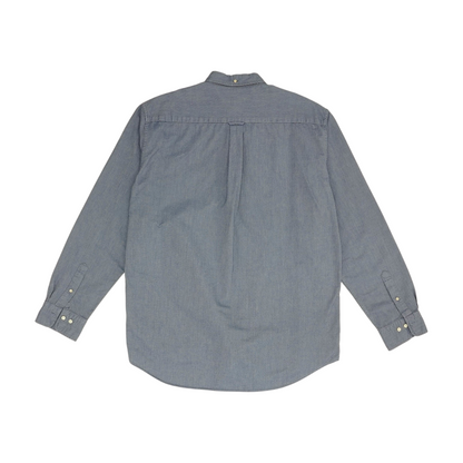 Blue Solid Long Sleeve Button Down