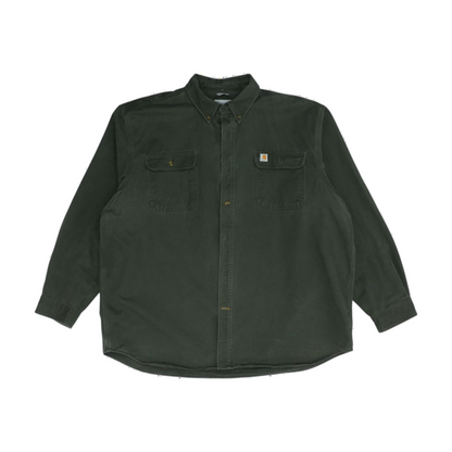 Green Solid Long Sleeve Button Down