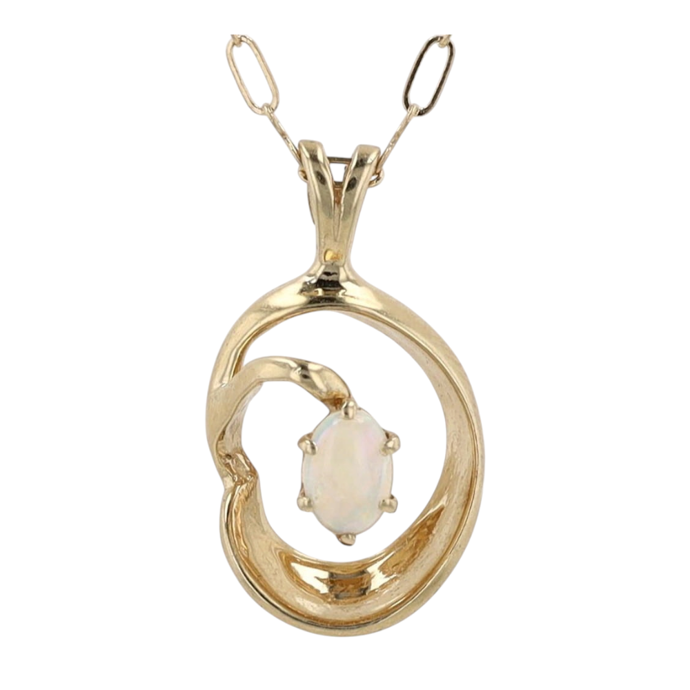 14K Yellow Gold Opal Pendant Necklace