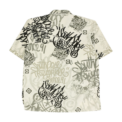 Gray Graphic Short Sleeve Button Down