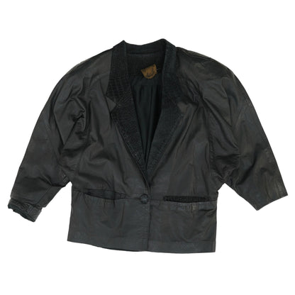 Vintage Black Solid Leather Jacket