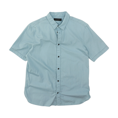 Blue Solid Short Sleeve Button Down