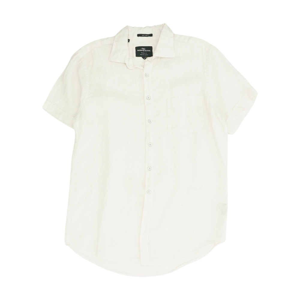 White Solid Short Sleeve Button Down