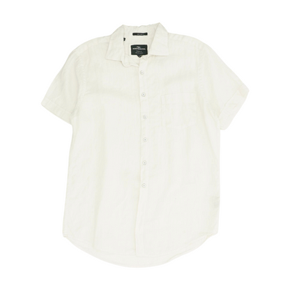White Solid Short Sleeve Button Down
