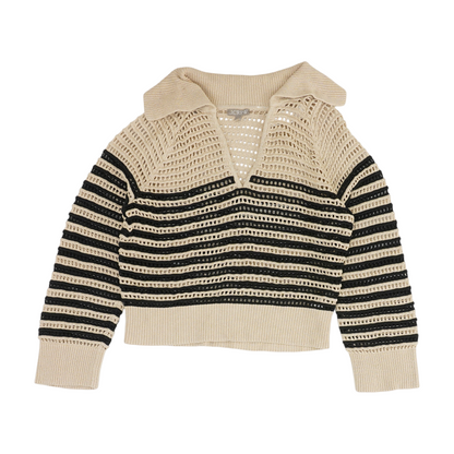Beige Striped Pullover Sweater
