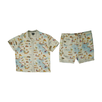 Beige Graphic Short Set