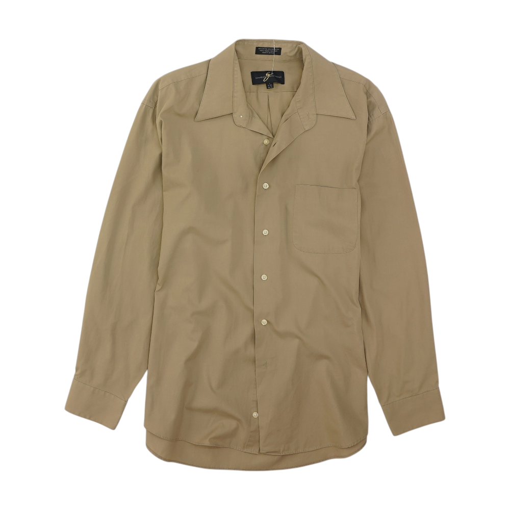 Beige Solid Long Sleeve Button Down