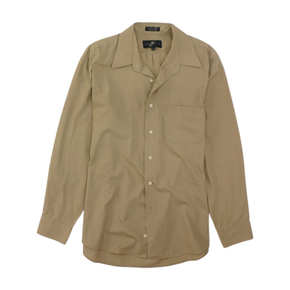 Beige Solid Long Sleeve Button Down