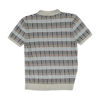 Beige Striped Short Sleeve Button Down