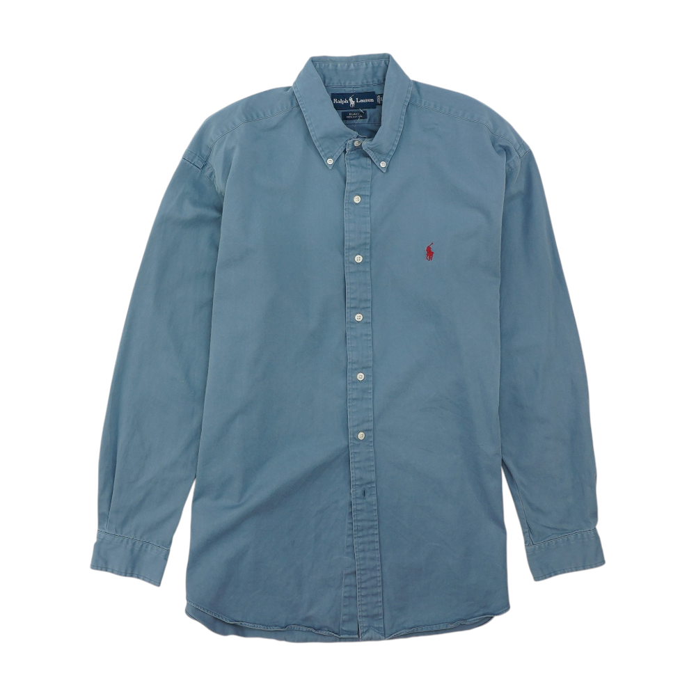 Blue Solid Long Sleeve Button Down