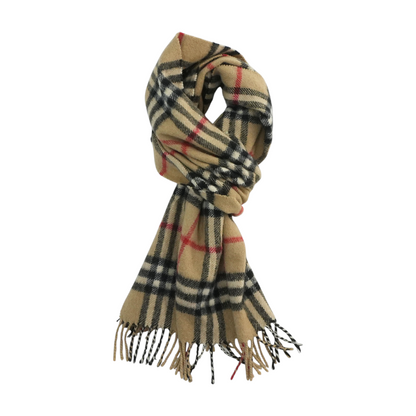 Beige Plaid 100% Cashmere Scarf