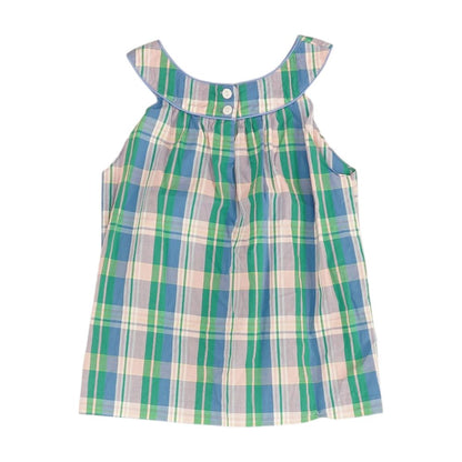 Green Plaid Sleeveless Blouse
