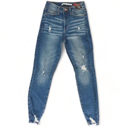 Blue Solid High Rise Skinny Leg Jeans