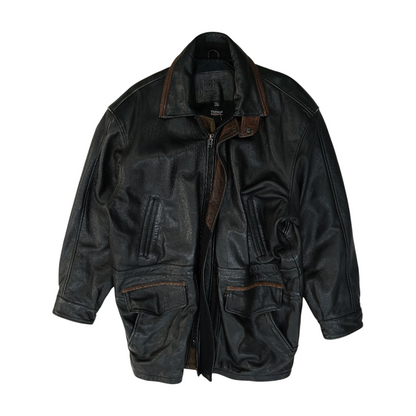 Black Solid Leather Coat