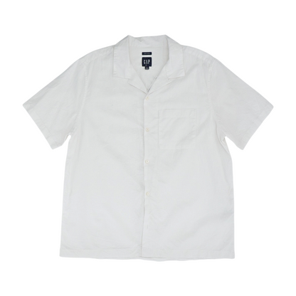 White Solid Short Sleeve Button Down