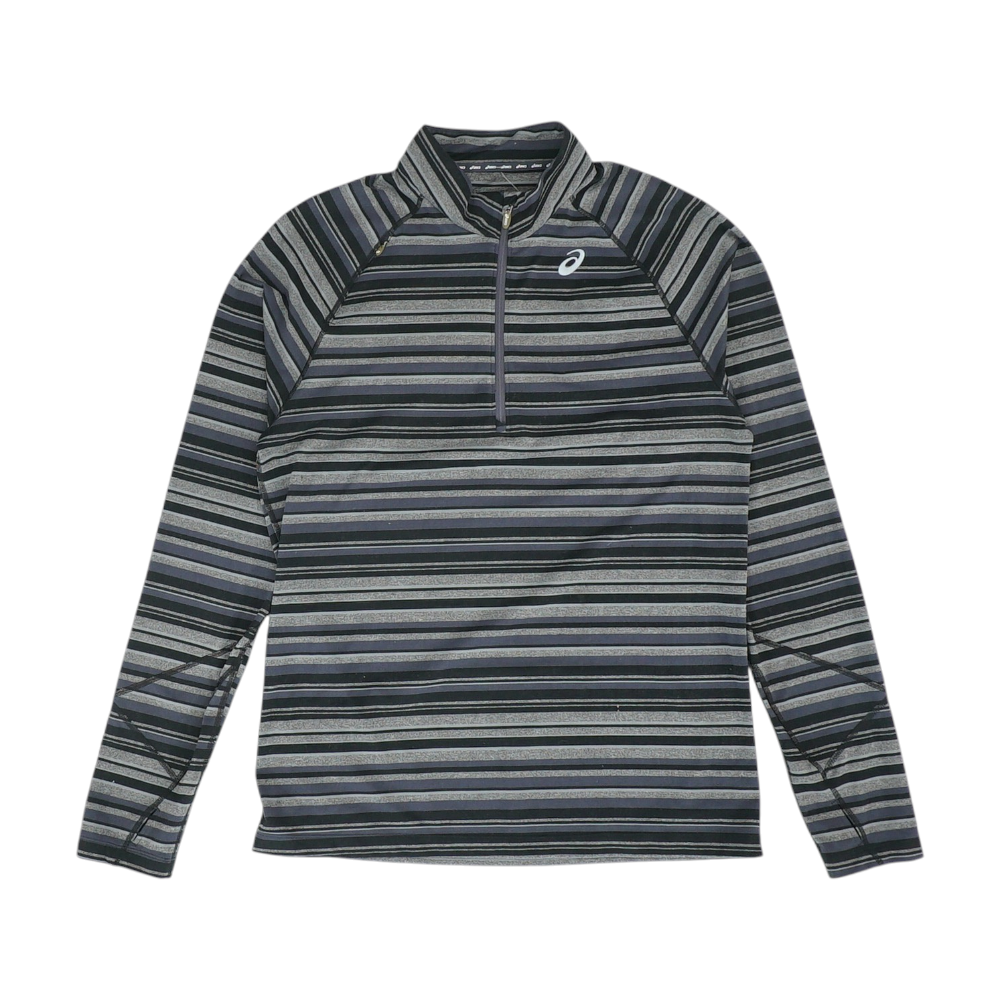 Asics Gray Striped 1/4 Zip Pullover – Image 1