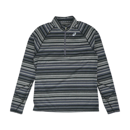 Asics Gray Striped 1/4 Zip Pullover – Image 1