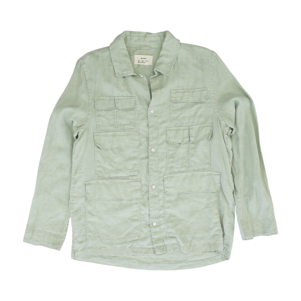 Green Solid Long Sleeve Button Down