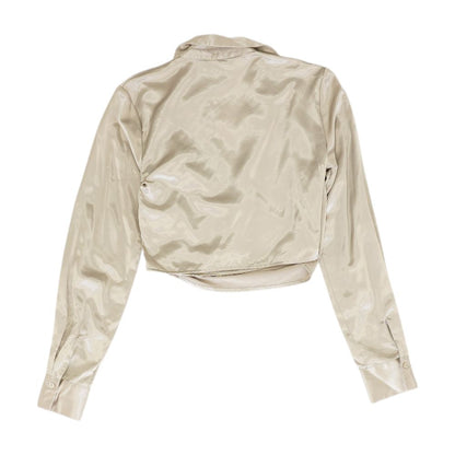 Silver Solid Long Sleeve Blouse