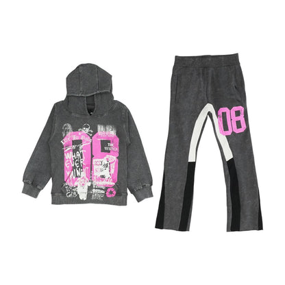 Gray Graphic Hoodie and Pants Set
