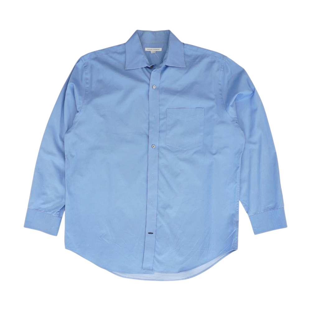 Blue Solid Long Sleeve Button Down