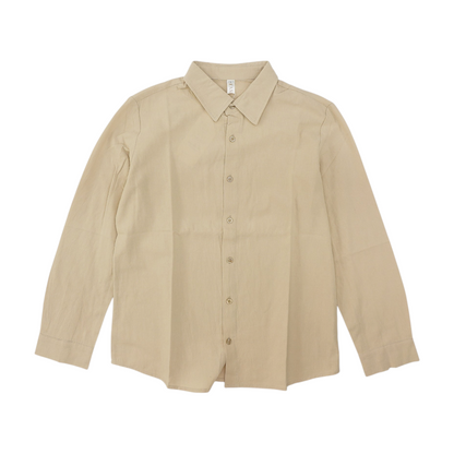 Beige Solid Long Sleeve Button Down