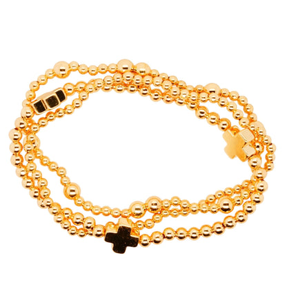 Gold Tone Cross Stack Bead Bracelet